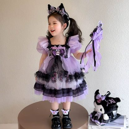 クロミ風キッズロリータドレス誕生日お姫様パニエ半袖子供服