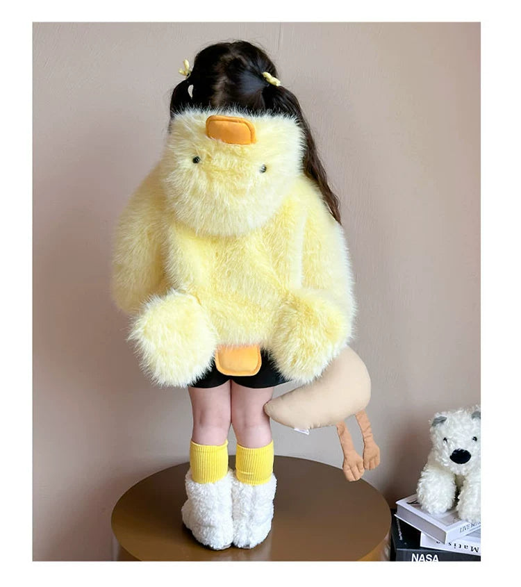 Capture all eyes this winter! Cute duck-designed padded boa jacket for kids 