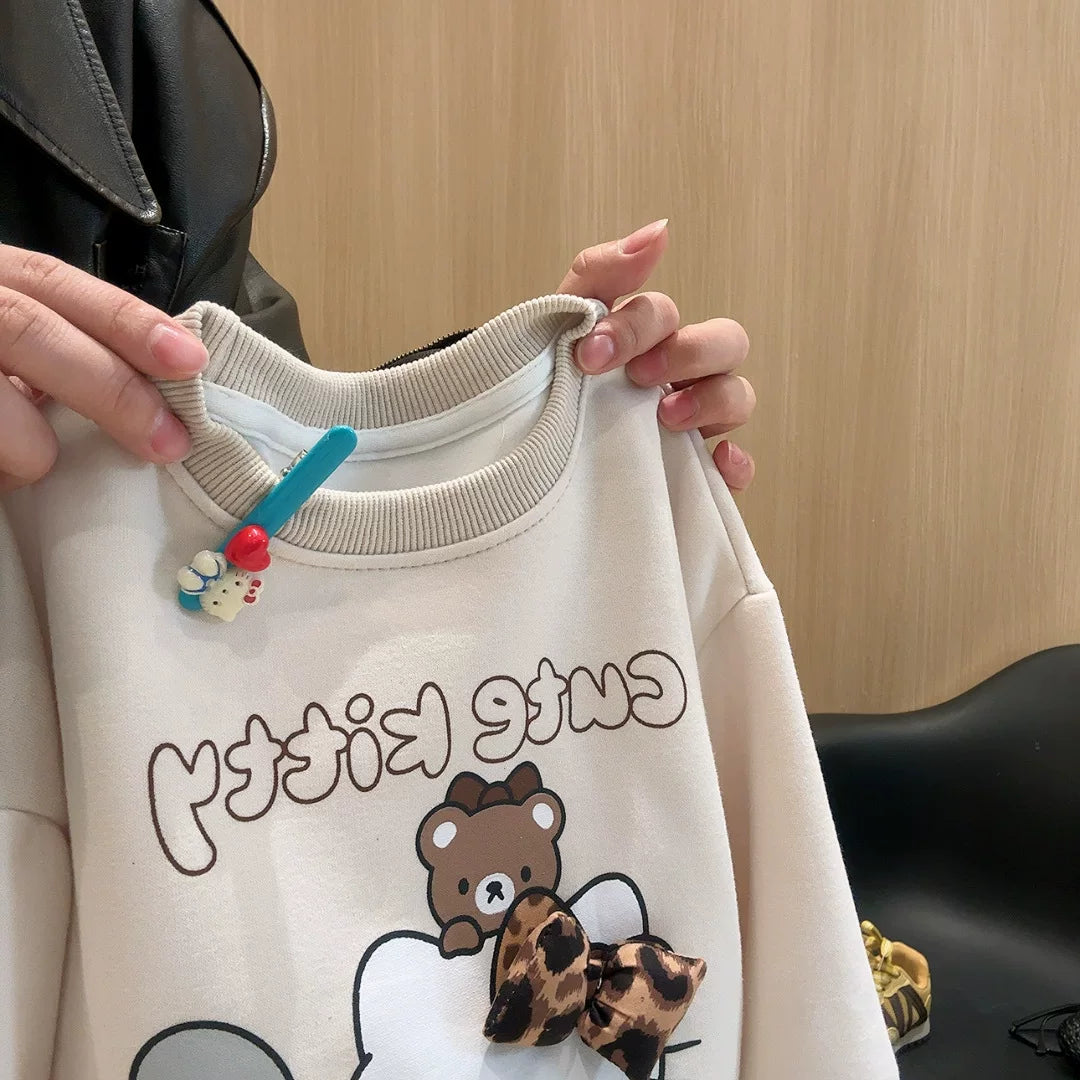 韓国風ハローキティ女の子レオパードKTスウェットセットアップ