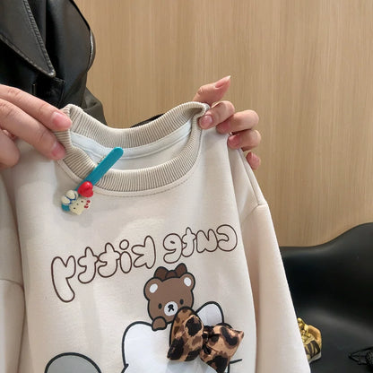 韓国風ハローキティ女の子レオパードKTスウェットセットアップ