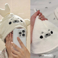 アイボリー干し髪キャップ ＋ ホワイト丸型ハンドタオルx2枚