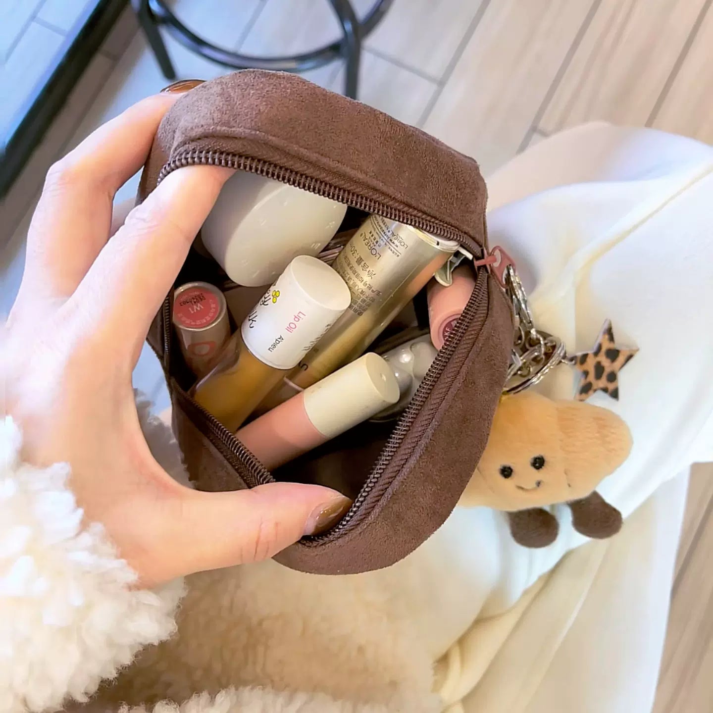 栗型コスメポーチ高見えミニ巾着小物入れ