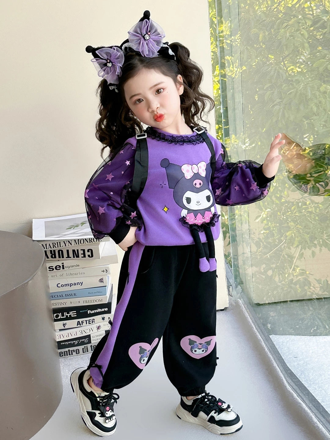 女童卡通花边库洛米套装秋装2026新款儿童卫衣宝宝春秋衣服两件套