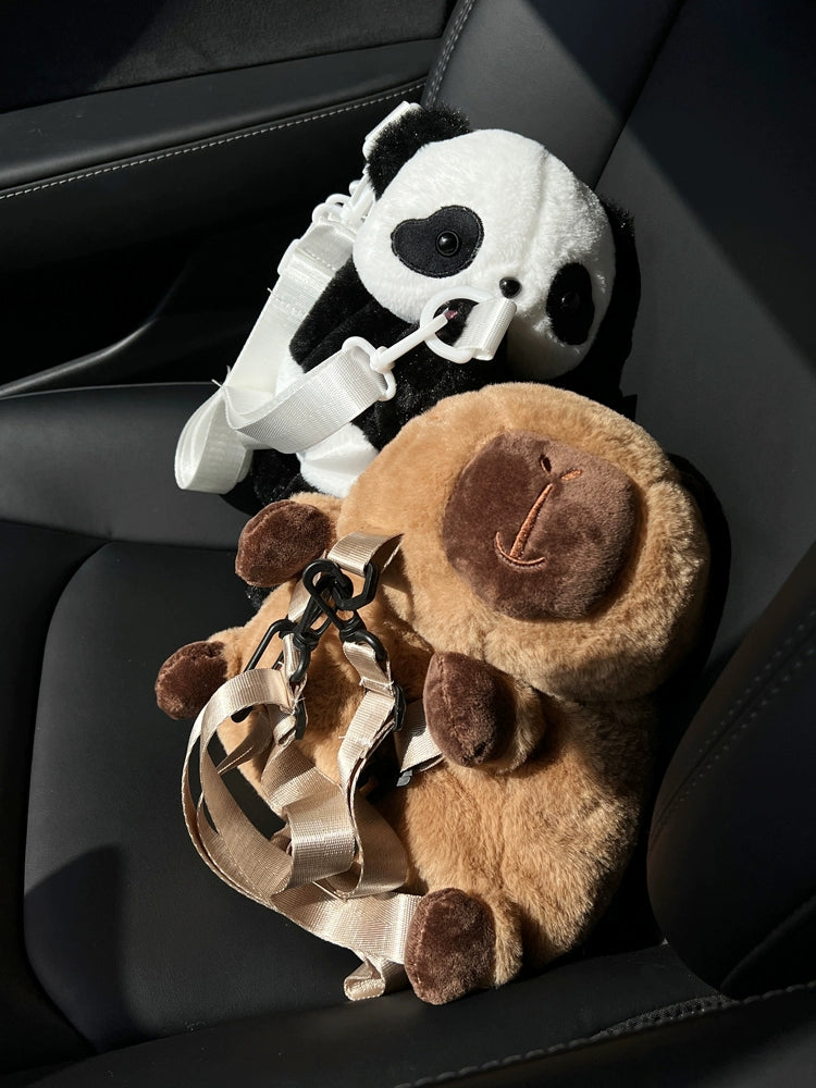Capybara &amp; Panda Plush 2-Way Shoulder Bag | Cute Character Bag