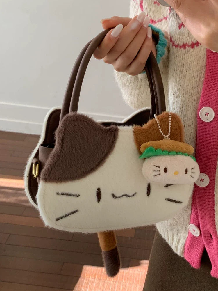 大人気モコモコキャットハンドバッグ秋冬新作ふわふわショルダーバッグ