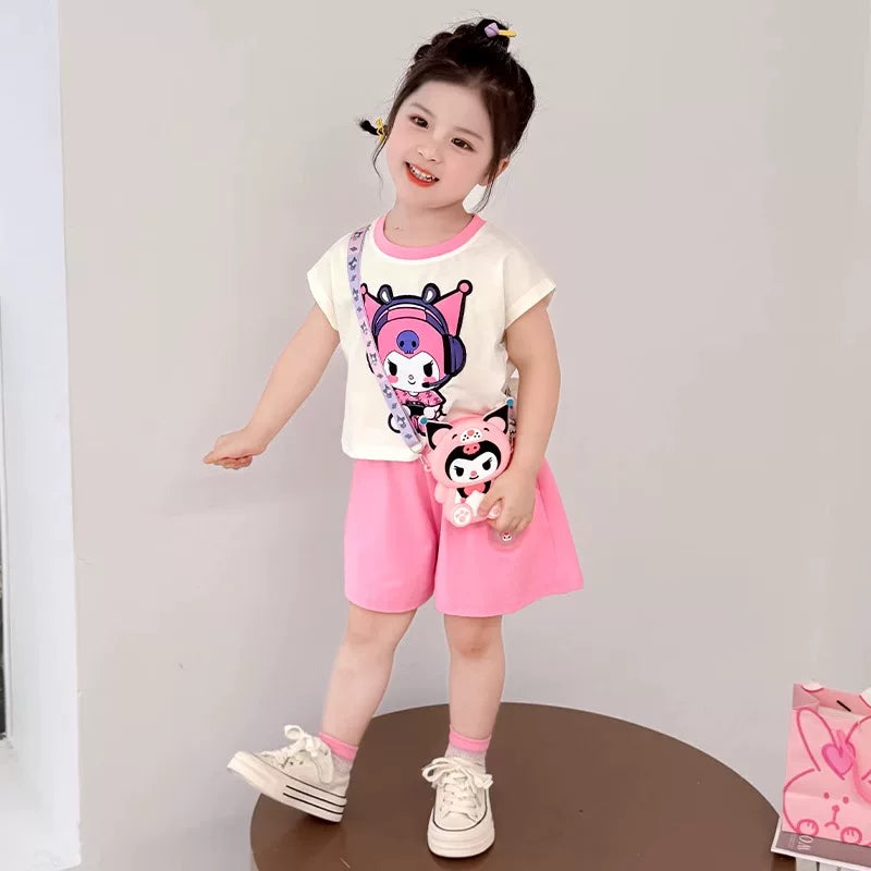 女の子用セット ライトアップクロミウェア点灯キッズ女の子半袖ショートパンツ2点セット