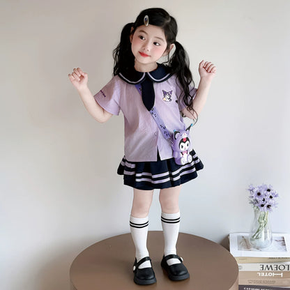 【大人気】クロミ学園風JK制服セットアップ女児半袖プリーツスカート