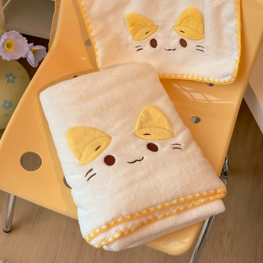 厚手吸水速乾ネコ耳フード付きバスタオル巻きタオルとフェイスタオル3点セット