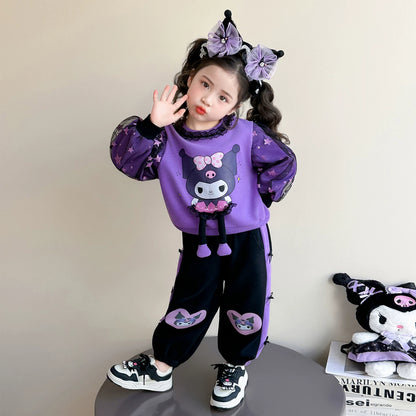 女童卡通花边库洛米套装秋装2026新款儿童卫衣宝宝春秋衣服两件套