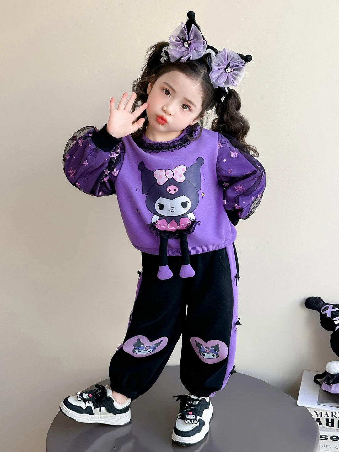 女童卡通花边库洛米套装秋装2026新款儿童卫衣宝宝春秋衣服两件套
