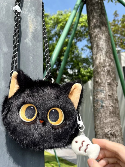 黒猫ミニポーチ小銭入れイヤホン収納キュート個性派デザインギフト