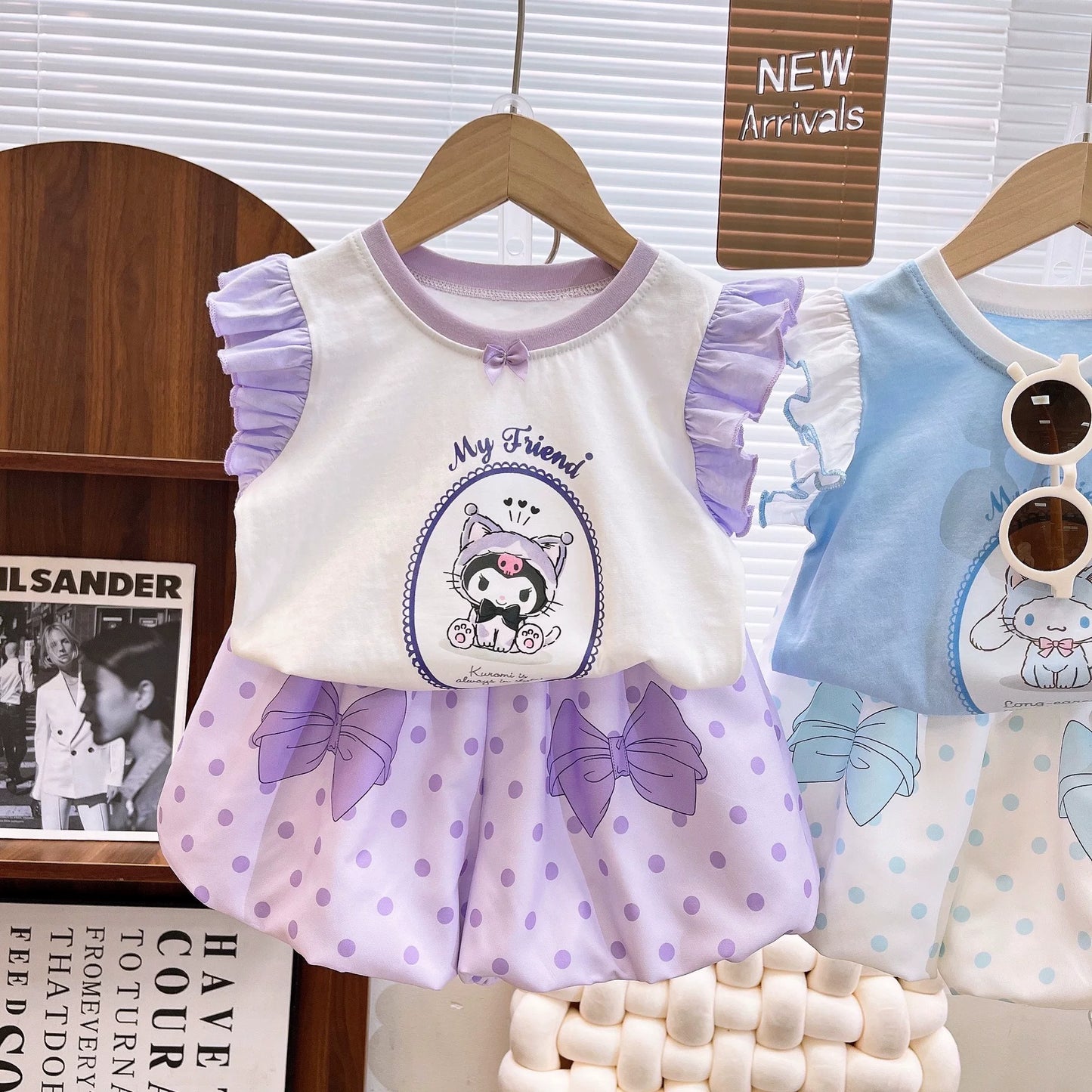 可愛いクロミシナモロールルームウェアフリル袖カートゥーンセットアップ