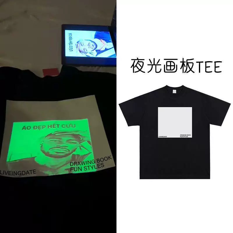 面白蓄光お絵描きTシャツ半袖綿面白