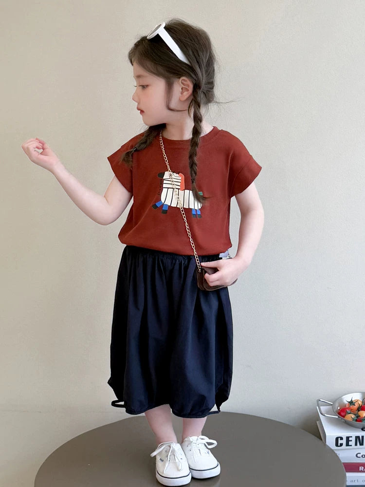 お洒落な女児半袖Tシャツ七分丈セットアップ