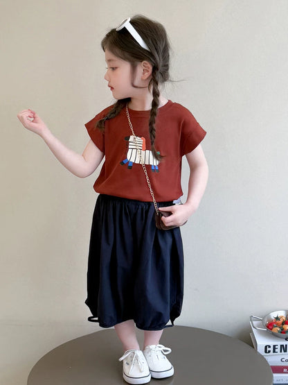 お洒落な女児半袖Tシャツ七分丈セットアップ