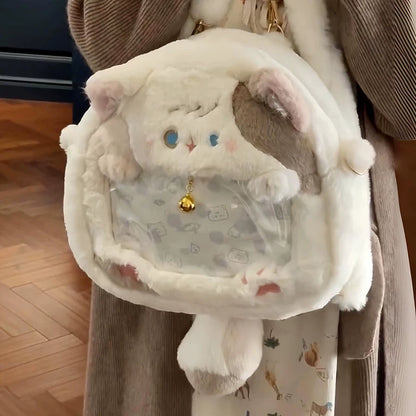 【推し活応援】子猫の透明窓付きぬいぐるみ痛バッグ