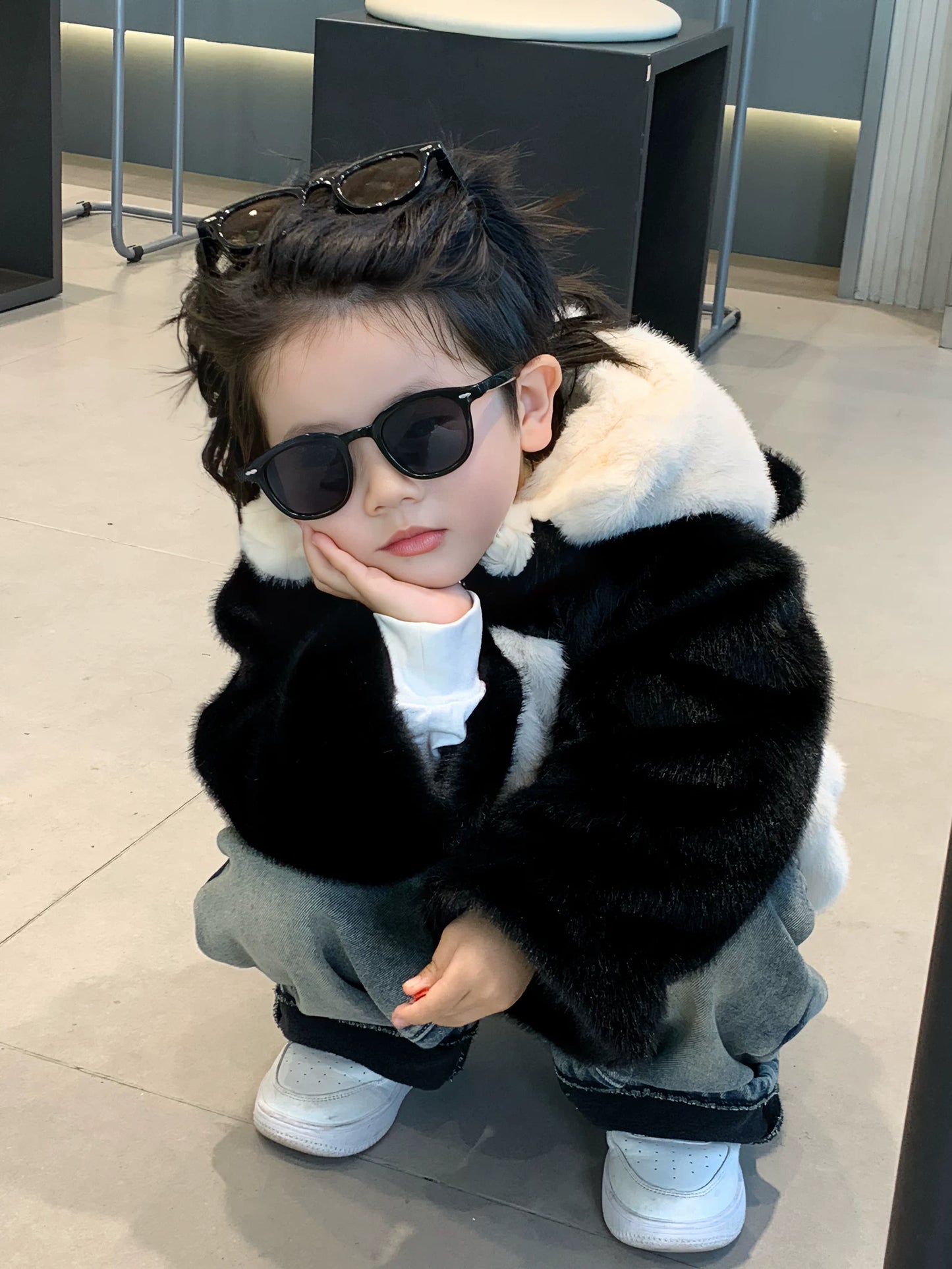 【パンダになっちゃおう】もこもこ裏起毛の厚手ベビー・キッズアウター