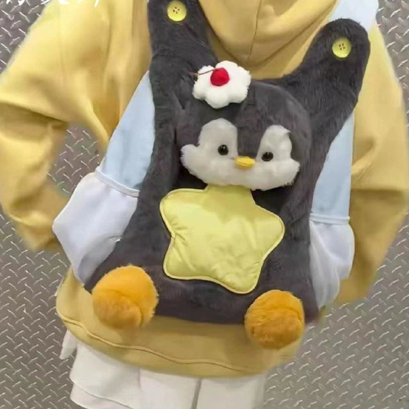 Penguin Plush Backpack | Cute and fluffy student bag
