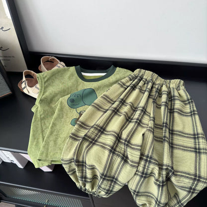 Korean-style Kids' Sleeveless Plaid Co-ord Set (2 Piece)