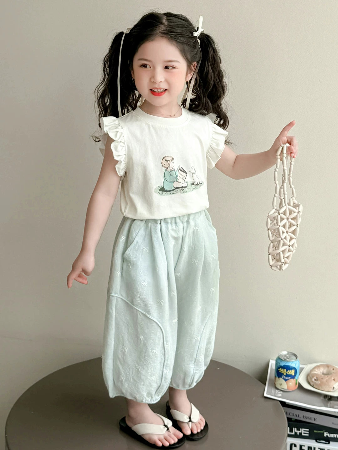 【韓国風】可愛い子供服セットアップ半袖かぼちゃパンツ
