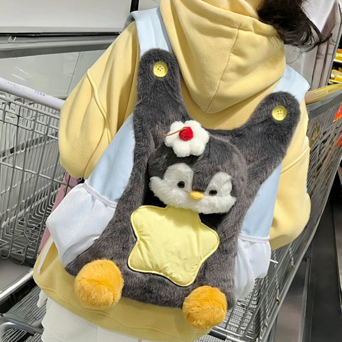Penguin Plush Backpack | Cute and fluffy student bag