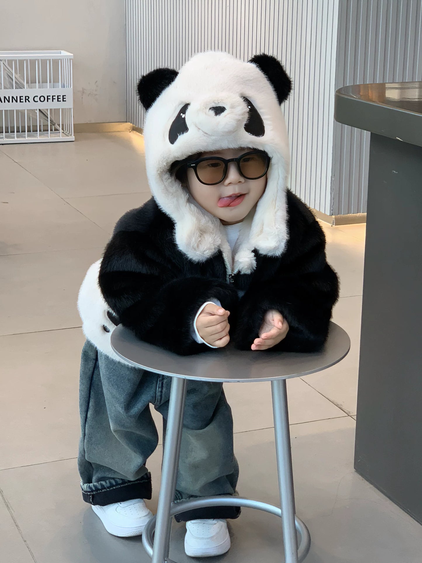 【パンダになっちゃおう】もこもこ裏起毛の厚手ベビー・キッズアウター