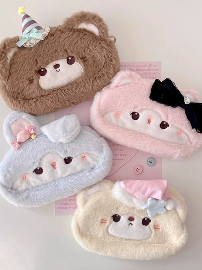 夢心地もこもこアニマルペンケース大容量収納コスメポーチ自分ご褒美ギフト