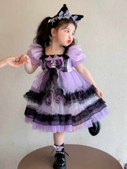 クロミ風キッズロリータドレス誕生日お姫様パニエ半袖子供服