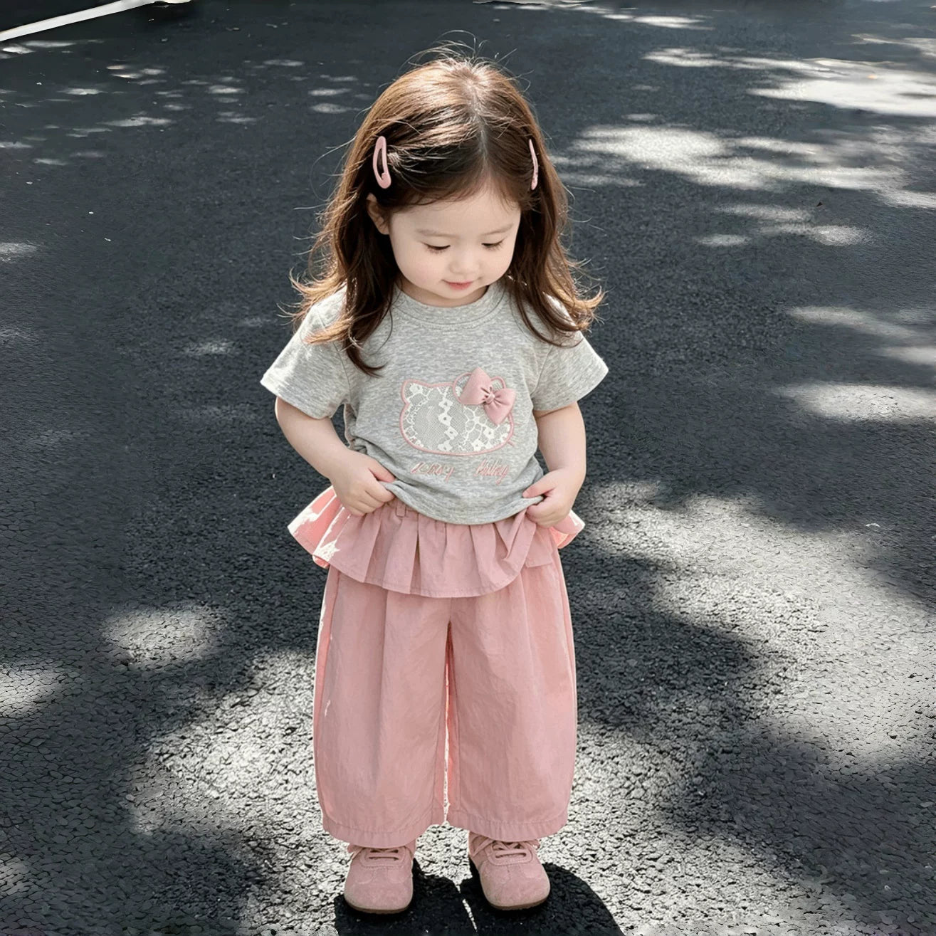 上品ガーリーハローキティ猫ちゃんレース子供服セット