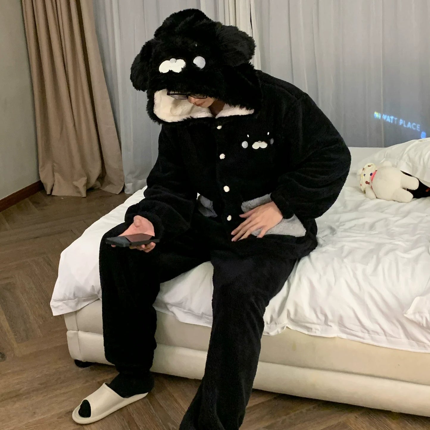 可愛いアザラシペアパジャマ厚手サンゴフリースルームウェアセット秋冬