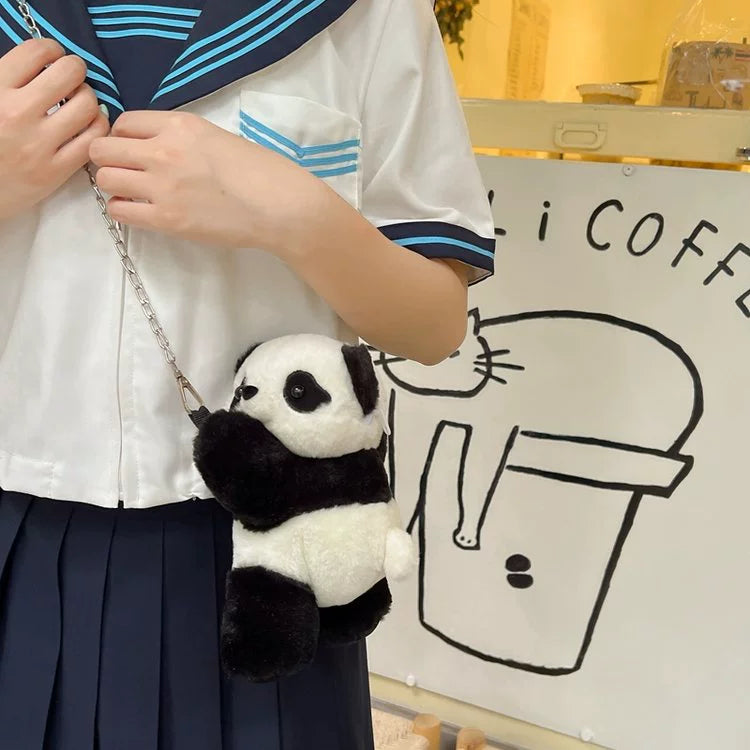 Fluffy Panda Bag | 2-way shoulder bag for students 