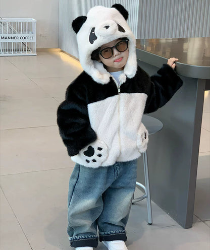 【パンダになっちゃおう】もこもこ裏起毛の厚手ベビー・キッズアウター