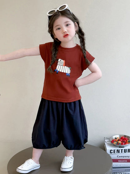 お洒落な女児半袖Tシャツ七分丈セットアップ