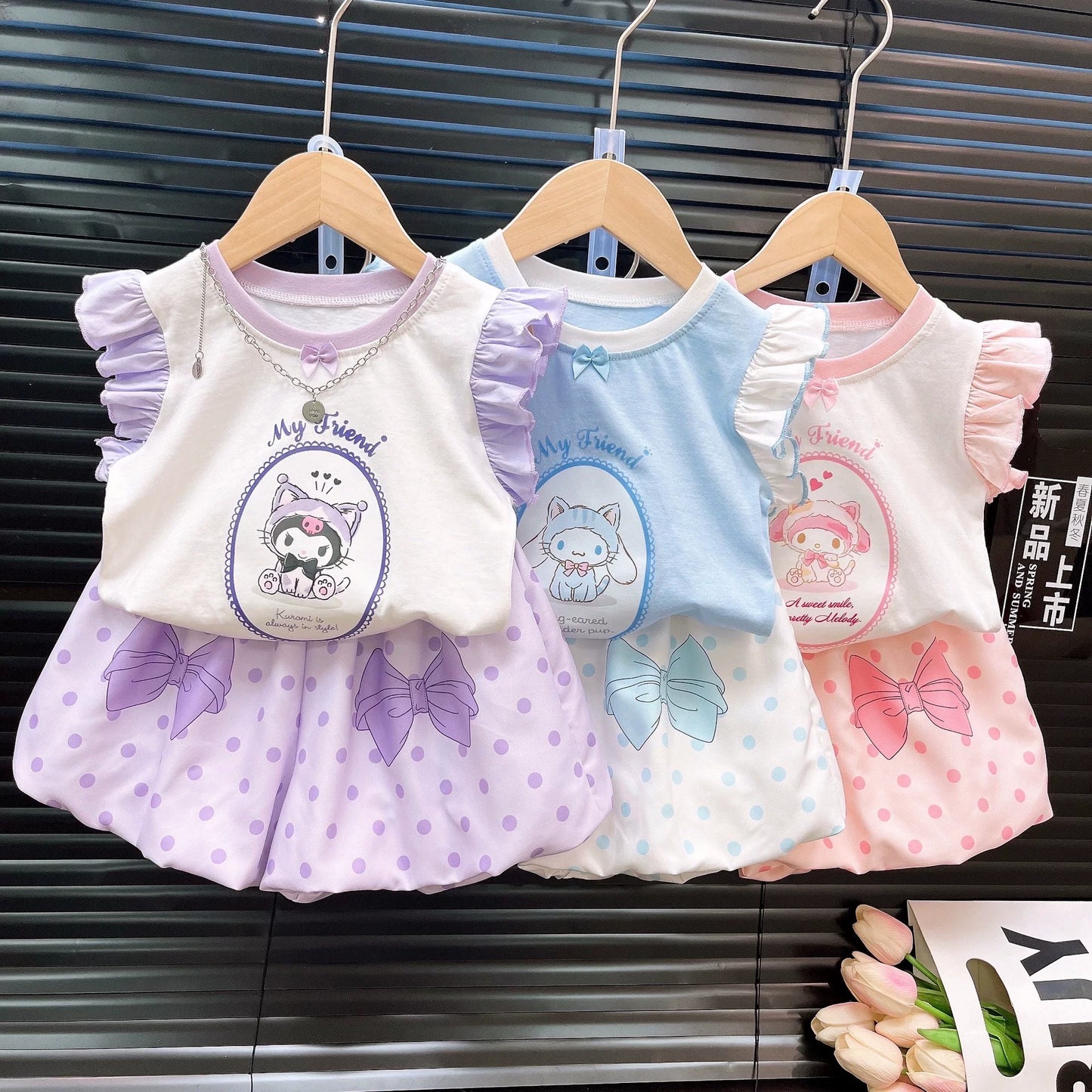 可愛いクロミシナモロールルームウェアフリル袖カートゥーンセットアップ