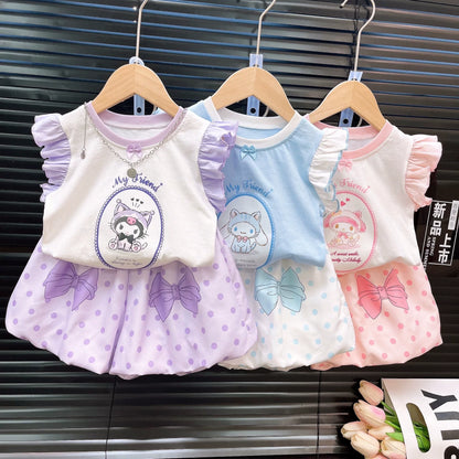 可愛いクロミシナモロールルームウェアフリル袖カートゥーンセットアップ