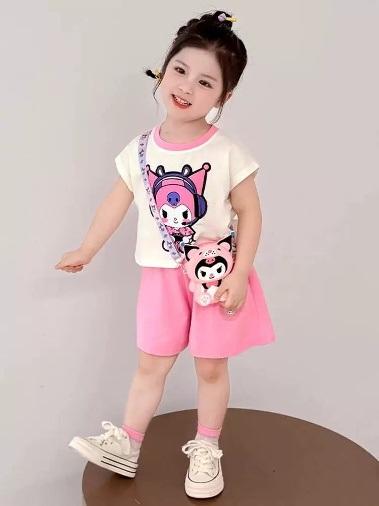 女の子用セット ライトアップクロミウェア点灯キッズ女の子半袖ショートパンツ2点セット