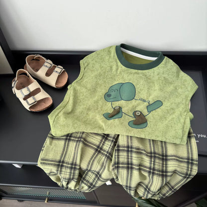 Korean-style Kids' Sleeveless Plaid Co-ord Set (2 Piece)