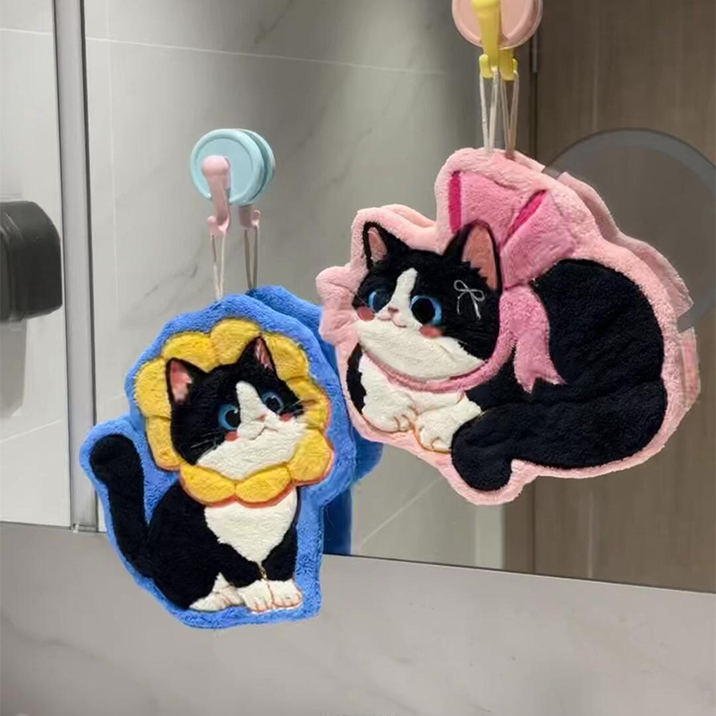 激カワネコハンドタオル超吸水ふわふわ吊り下げ式キッチン洗面所