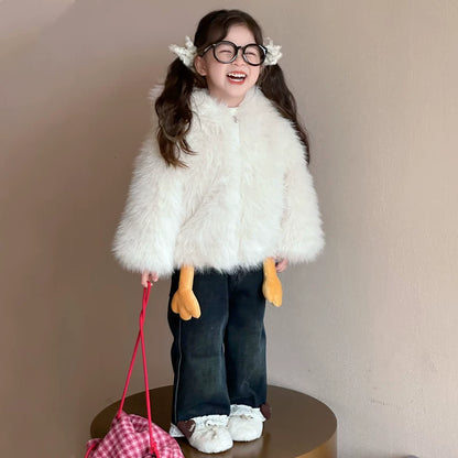 Capture all eyes this winter! Cute duck-designed padded boa jacket for kids 