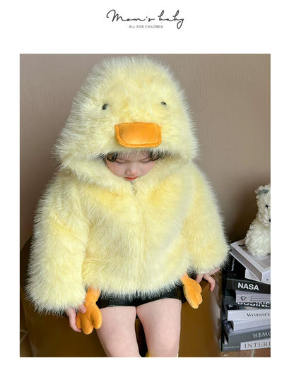 Capture all eyes this winter! Cute duck-designed padded boa jacket for kids 