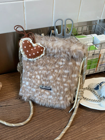 Cute and fluffy smartphone shoulder bag