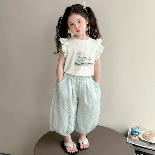 【韓国風】可愛い子供服セットアップ半袖かぼちゃパンツ