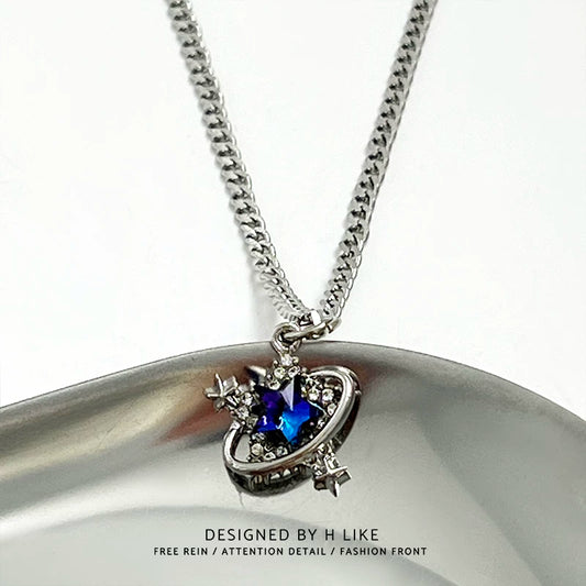 マルチカラー クリスタルストーン五角星ネックレス