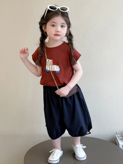 お洒落な女児半袖Tシャツ七分丈セットアップ