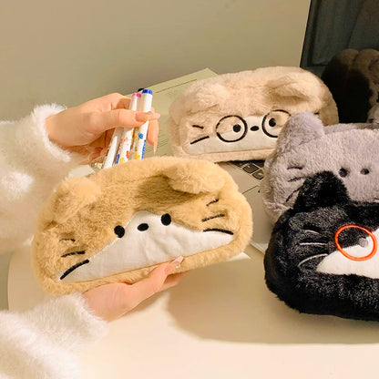 インスタ映えメガネネコぬいぐるみペンケース大容量学生デスク収納ポーチギフト
