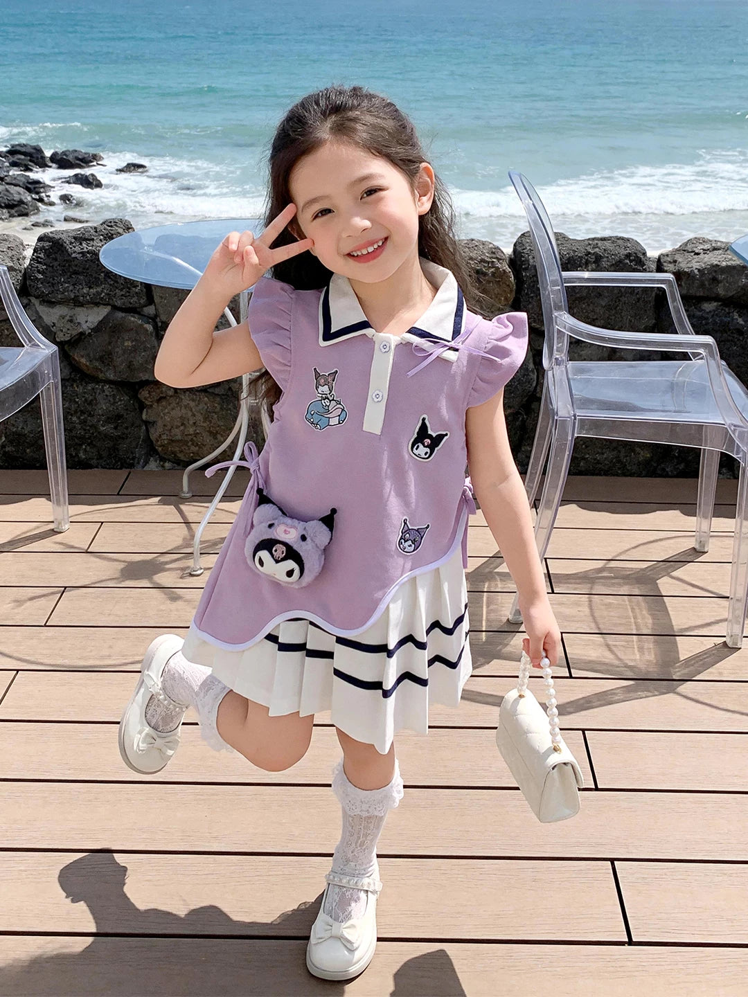 クロミちゃん風ポロ襟ワンピース子供服