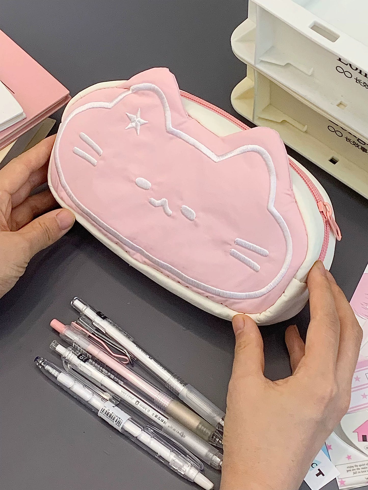 ほしねこデザイン大容量ペンケースかわいい学生文具収納ギフトにも最適