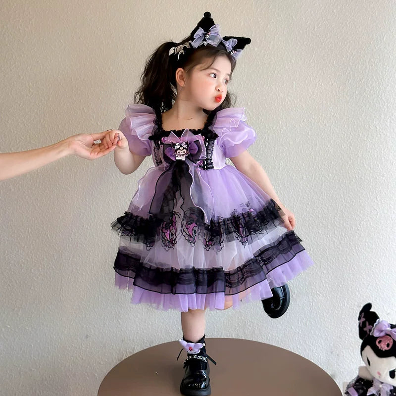 クロミ風キッズロリータドレス誕生日お姫様パニエ半袖子供服