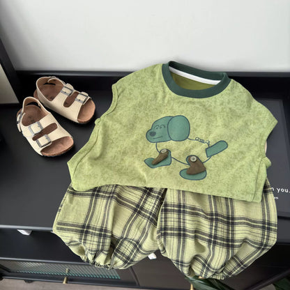 Korean-style Kids' Sleeveless Plaid Co-ord Set (2 Piece)