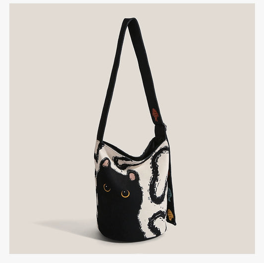 Cat illustration water bottle bag | Canvas &amp; shoulder bag 